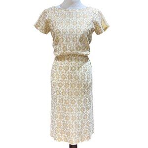 Vintage 50's 60s Champagne Gold Brocade Party Cocktail Dress
